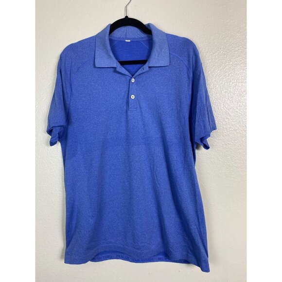 Lululemon Swiftly Tech Mens Blue Polo Shirt Size Large Short sleeves Stretch - Picture 1 of 13